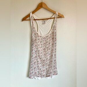 Costa blanca white floral sequin racer back tank top (L)